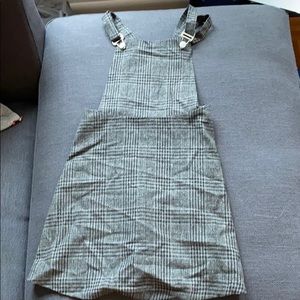 Grey plaid overall mini dress